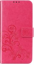 Klavertje Bloemen Booktype Xiaomi Redmi Note 9 Pro / 9S hoesje - Fuchsia