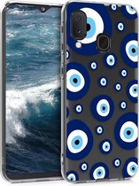 kwmobile telefoonhoesje voor Samsung Galaxy A20e - Hoesje voor smartphone in wit / blauw / transparant - Nazar design