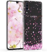 kwmobile telefoonhoesje voor Samsung Galaxy A70 - Hoesje voor smartphone in poederroze / donkerbruin / transparant - Kersenbloesembladeren design