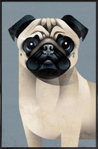 JUNIQE - Poster met kunststof lijst Vintage mopshond -20x30 /Grijs