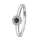 Lucardi Dames Ring saffier en 12 diamanten 0.08ct - Ring - Cadeau - 14 Karaat Goud - Witgoud