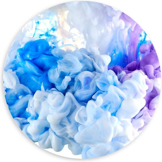 Forex Wandcirkel - Wit, Blauwe en Paarse Rook - 100x100cm Foto op Wandcirkel (met ophangsysteem)