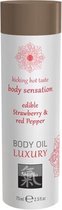 Luxe Eetbare Body Oil - Aardbei & Rode Peper - Transparant - Drogist - Massage  - Drogisterij - Massage Olie
