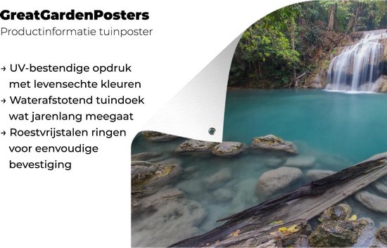 Chutes d'eau dans le parc national thaïlandais Erawan Garden poster 90x60 cm - Toile de jardin / Toile d'extérieur / Peintures pour l'extérieur (décoration de jardin)