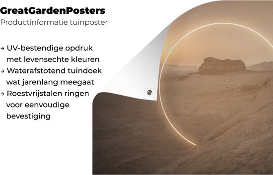 Cercle de néon sur affiche de jardin paysage rocheux toile lâche