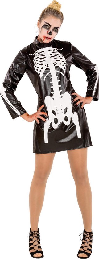 dressforfun - vrouwenkostuum Skelet XL - verkleedkleding kostuum halloween verkleden feestkleding carnavalskleding carnaval feestkledij partykleding - 300081