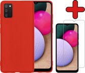 Samsung A02s Hoesje Rood Siliconen Case Met Screenprotector - Samsung Galaxy A02s Hoes Silicone Cover Met Screenprotector - Rood