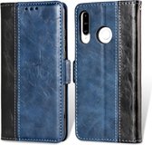 Voor huawei p30 lite retro textuur contrast kleur splicing horizontale flip tpu + pu lederen tas met kaartsleuven en houder en portemonnee (blauw)