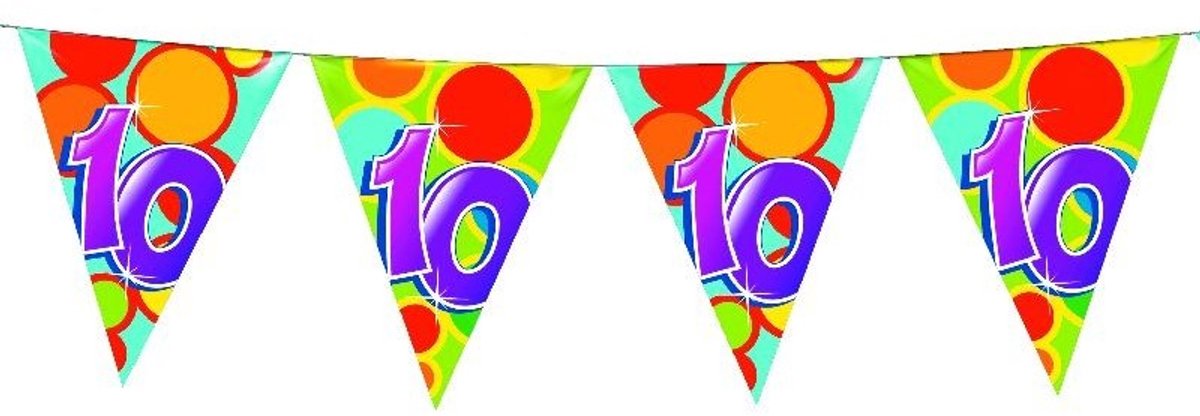 Haza Vlaggetjes met 10 jaar opdruk - leeftijd verjaardag - versiering - kunststof - 10 meter - vlaggenlijn — cadeau in Cadeau-ideeën - foto 3