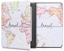 kwmobile e-reader hoesje geschikt voor Kobo Glo HD / Touch 2.0 hoes - E reader flip case met magnetische sluiting - Ereader cover - Travel Wereldkaart design in zwart / meerkleurig