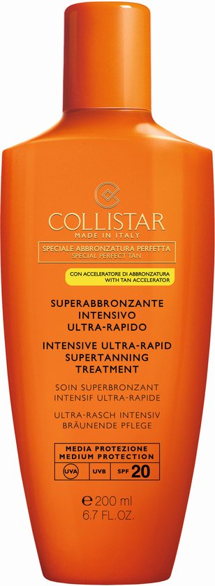 Collistar zonnebrandmelk met tan accelerator, oranje fles.