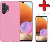Samsung A32 5G Hoesje Licht Roze Siliconen Case Met Screenprotector - Samsung Galaxy A32 5G Hoes Silicone Cover Met Screenprotector - Licht Roze