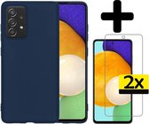Samsung A52 Hoesje Met 2x Screenprotector - Samsung Galaxy A52 Case Cover - Siliconen Samsung A52 Hoes Met 2x Screenprotector - Donker Blauw