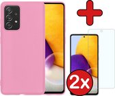 Samsung A72 Hoesje Licht Roze Siliconen Case Met 2x Screenprotector - Samsung Galaxy A72 Hoes Silicone Cover Met 2x Screenprotector - Licht Roze