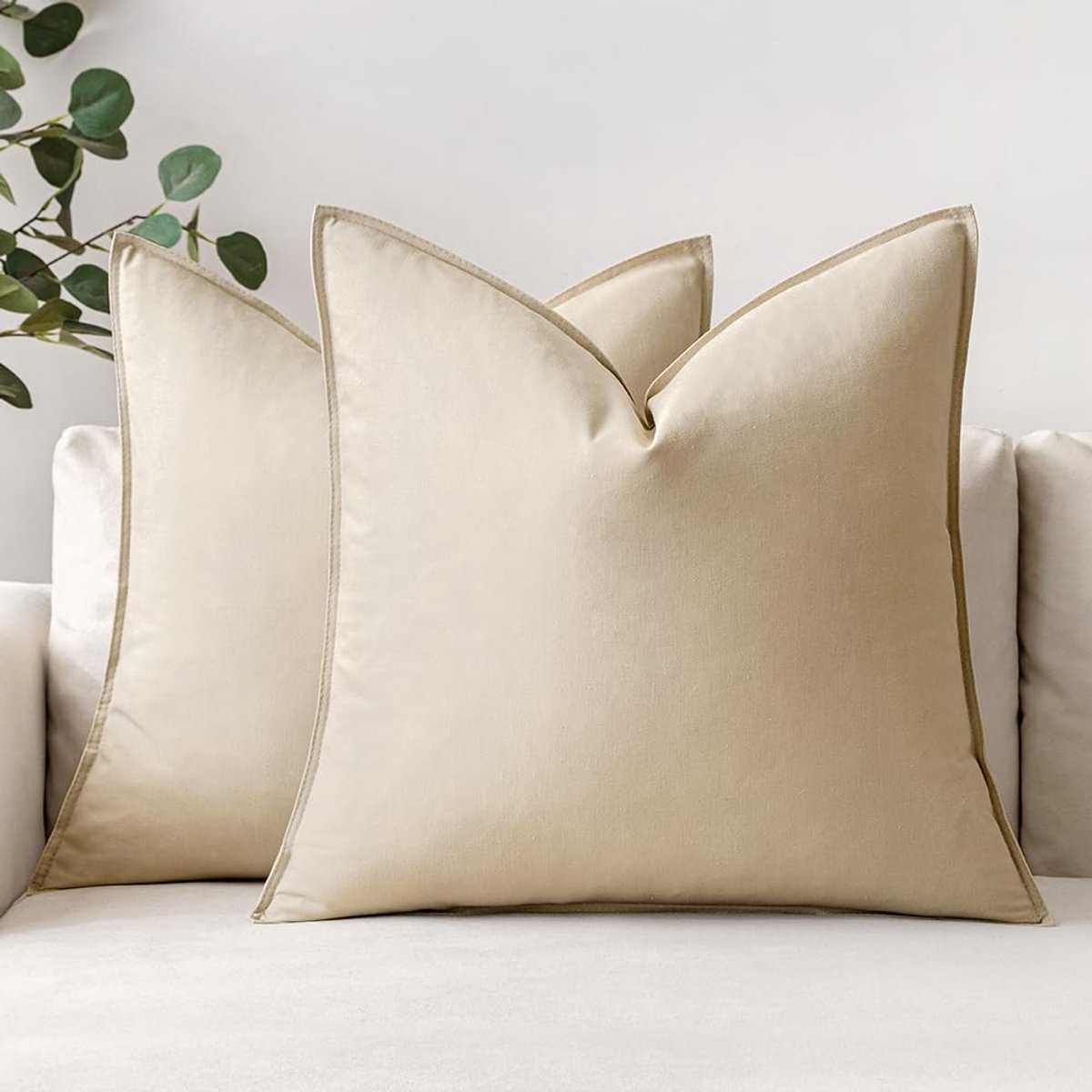 Ibenzoa® Kussenslopen van Linnen en Katoenmix, Decoratief, Wasbaar, Verborgen Ritssluiting, Set van 2, 45 x 45 cm, Beige