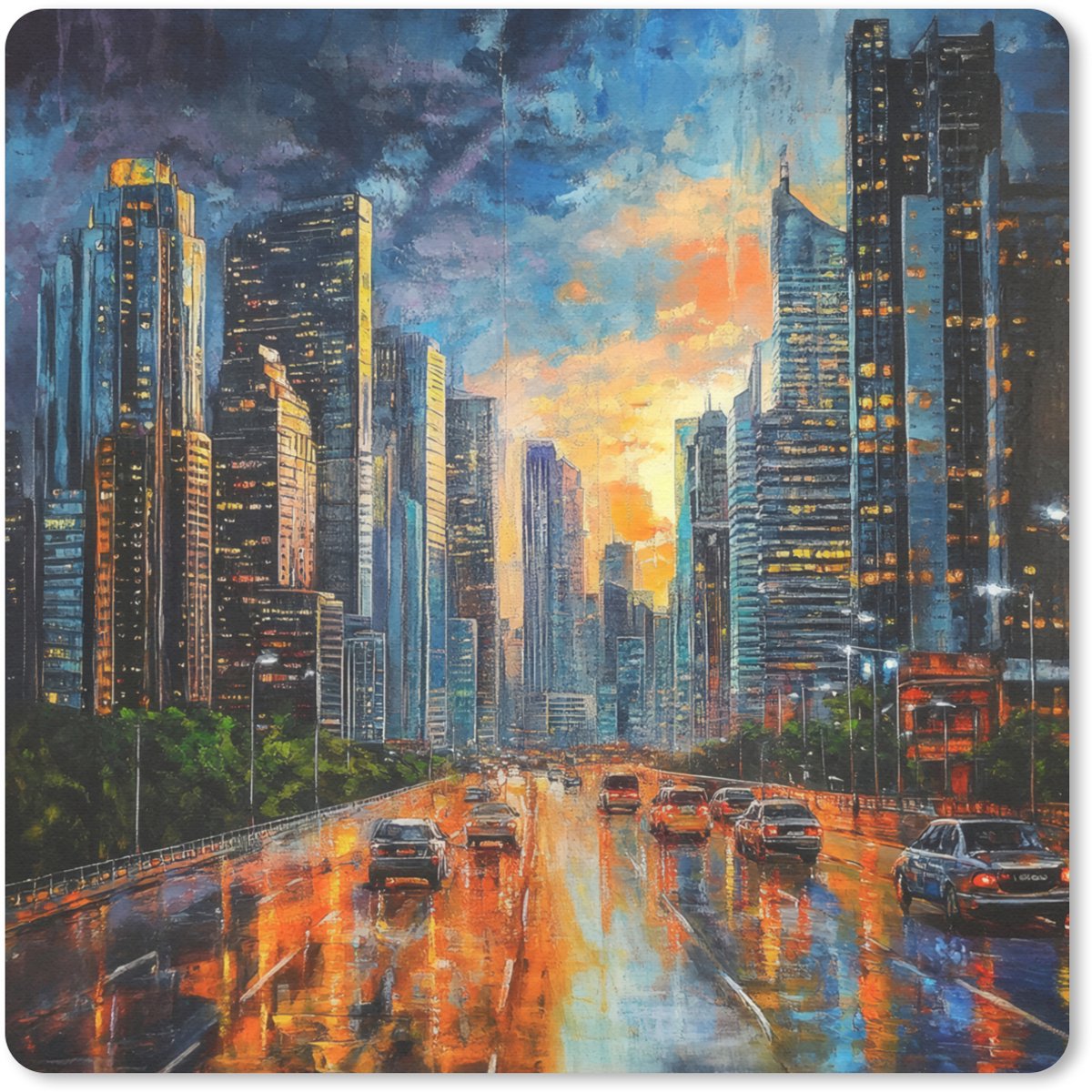 Muismat 30x30 cm - Mousepad Auto - Skyline - Zon - Blauw - Muismatten