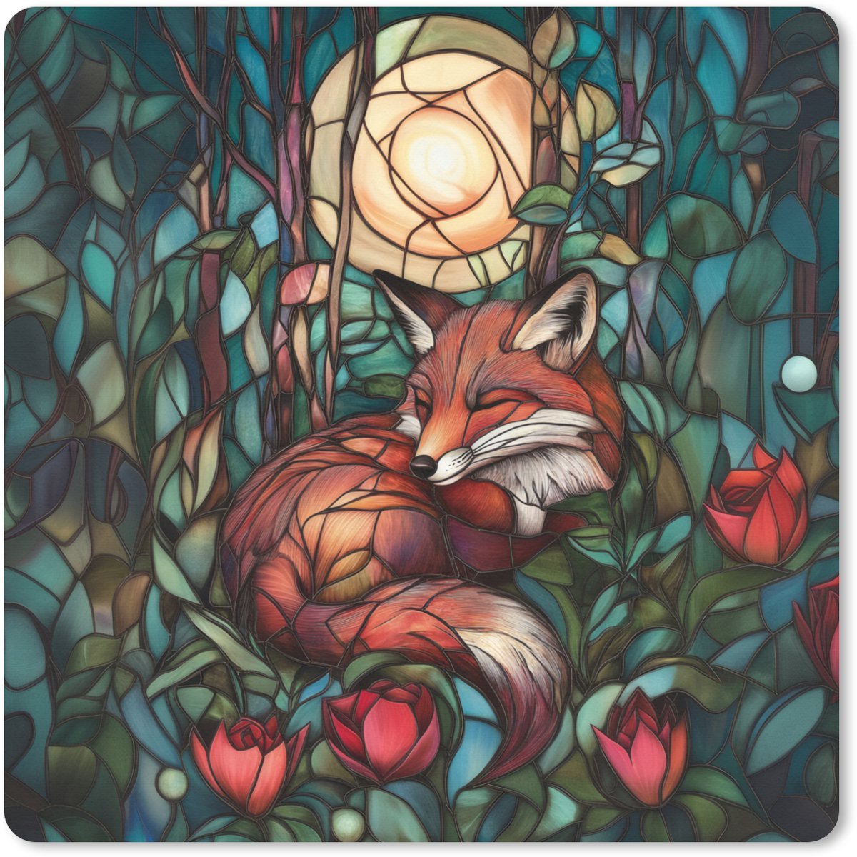 Muismat XXL 40x40 cm - Bureau onderlegger - Bureau mat Vos - Mozaïek - Bos - Maan - Bureaumat - Gaming mousepad xl - Bureaulegger groot - Computer deskmat