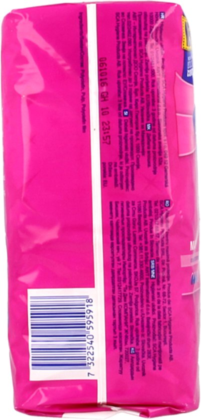 Roze verpakking van Libresse Maxi maandverband met productdetails en streepjescode.