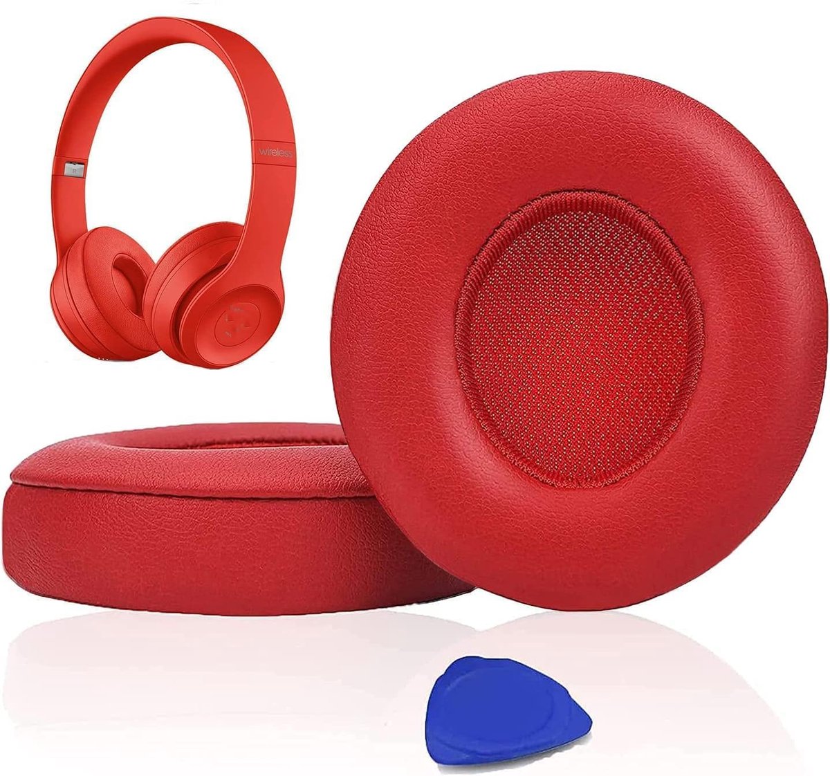 Vervangende oorkussens Geschikt voor Beats Solo 2 en Solo 3 draadloze on-ear hoofdtelefoons, Solo2 Solo3 oorkussens in zacht proteïneleer met extra dikte - Rood