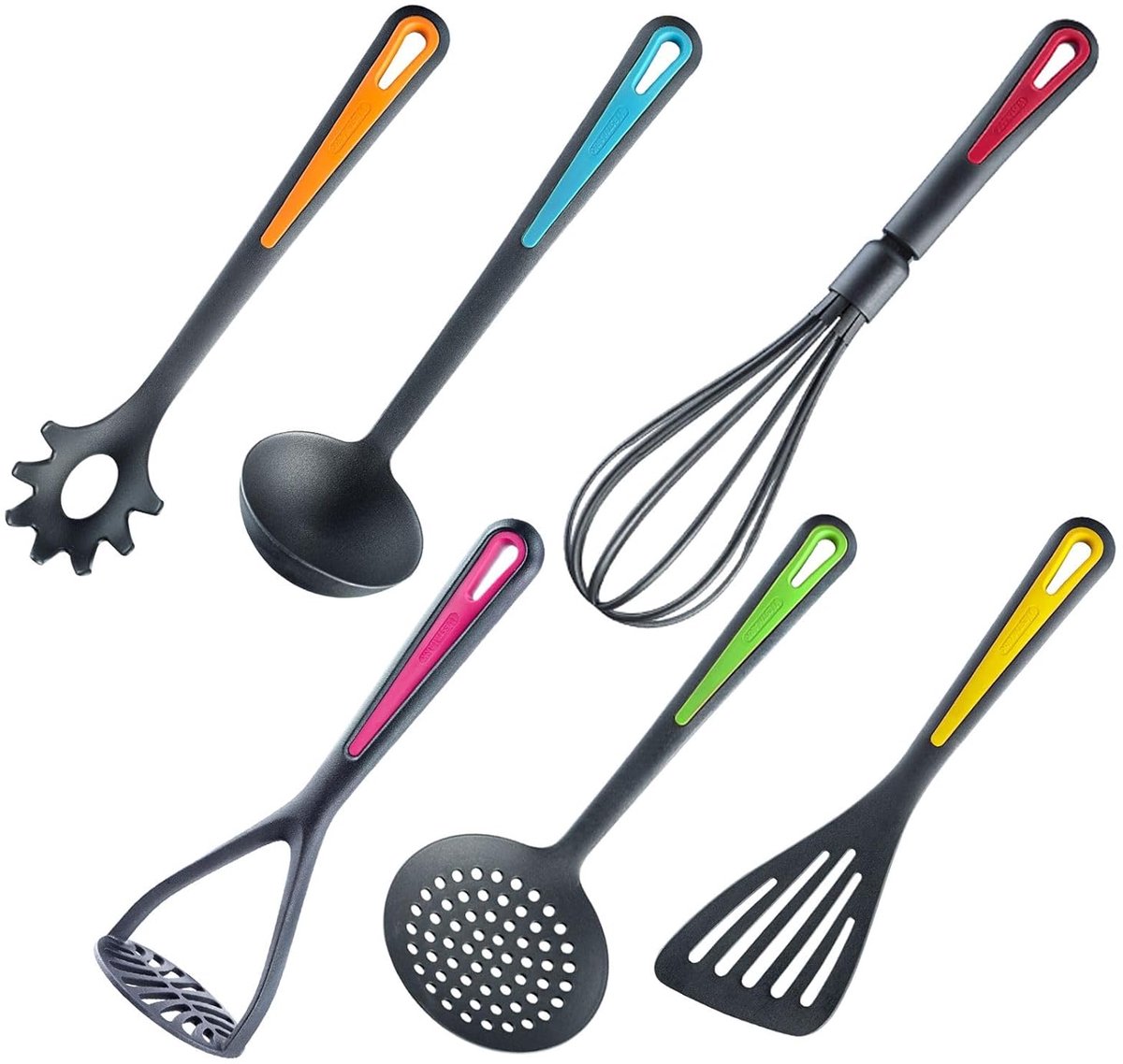 Set van 6 keukenbasics - veelzijdig en hittebestendig - zwart/gekleurd
