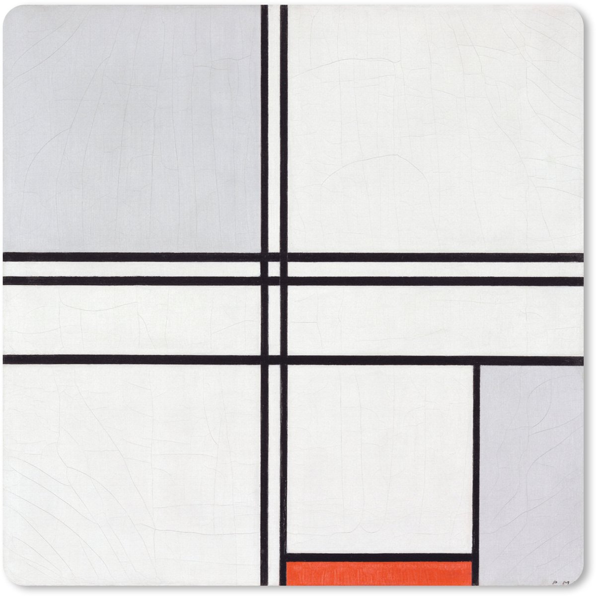 Muismat XXL 50x50 cm - Bureau onderlegger - Bureau mat Compositie 1 met rood en grijs - Piet Mondriaan - Bureaumat - Gaming mousepad xl - Bureaulegger groot - Computer deskmat