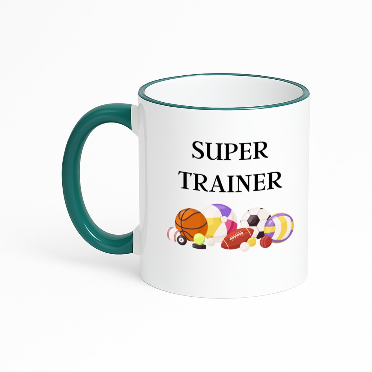 Hacebo® - Super trainer koffiebeker met gekleurde rand donker groen - Sport - coach - thee mok - koffie beker - balsport - Trainer - geschenk - verjaardag - love gift - koffiemok - 330 ML
