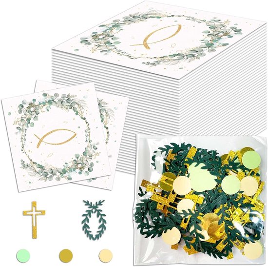 Tafeldecoratie voor Doop, Communie en Vormsel - Servetten met Eucalyptus Groen - Verpakking van 40 stuks