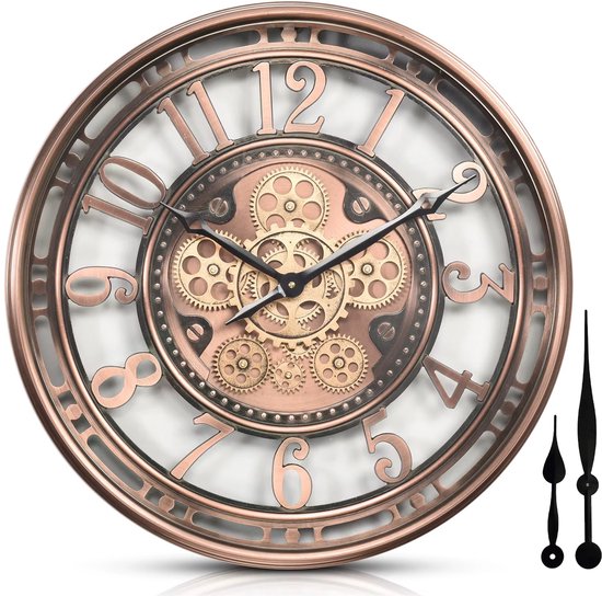 Horloge murale Fresco Modern en Koper et bronze avec Engrenages mobiles – Style industriel, élégant et fonctionnel