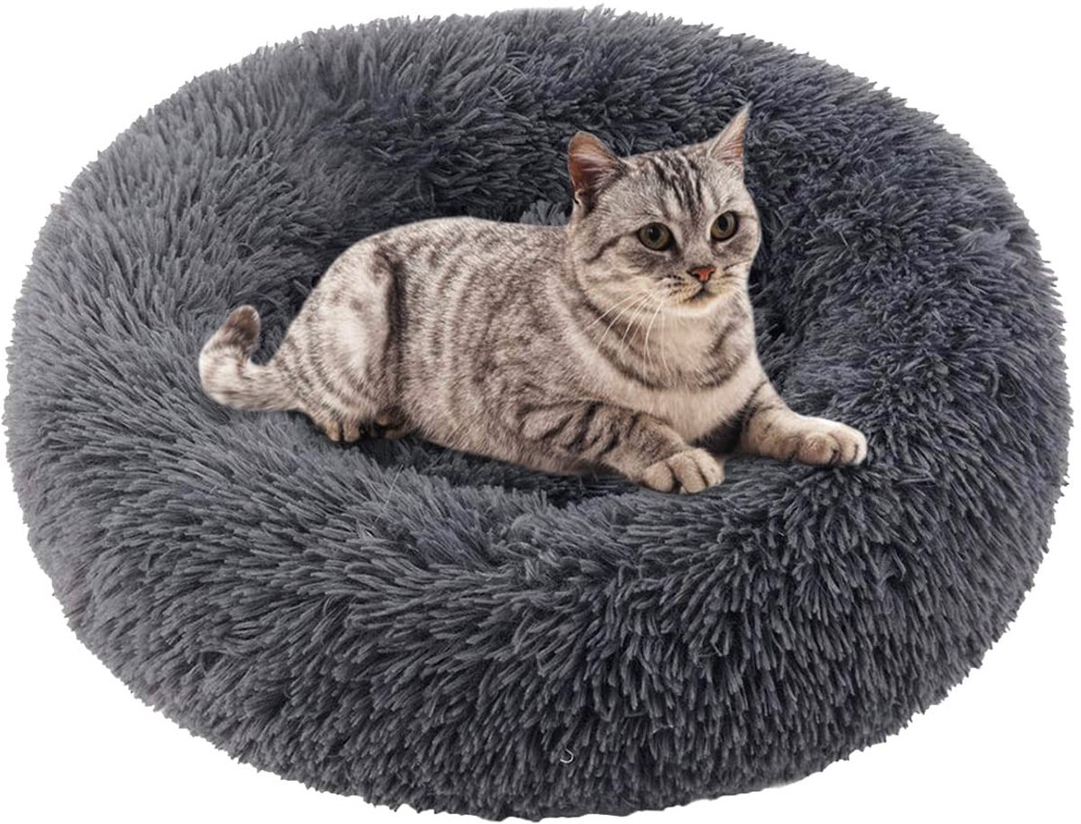 Pluizig honden- en kattenbed - Donutvorm - 70 cm - Pluche