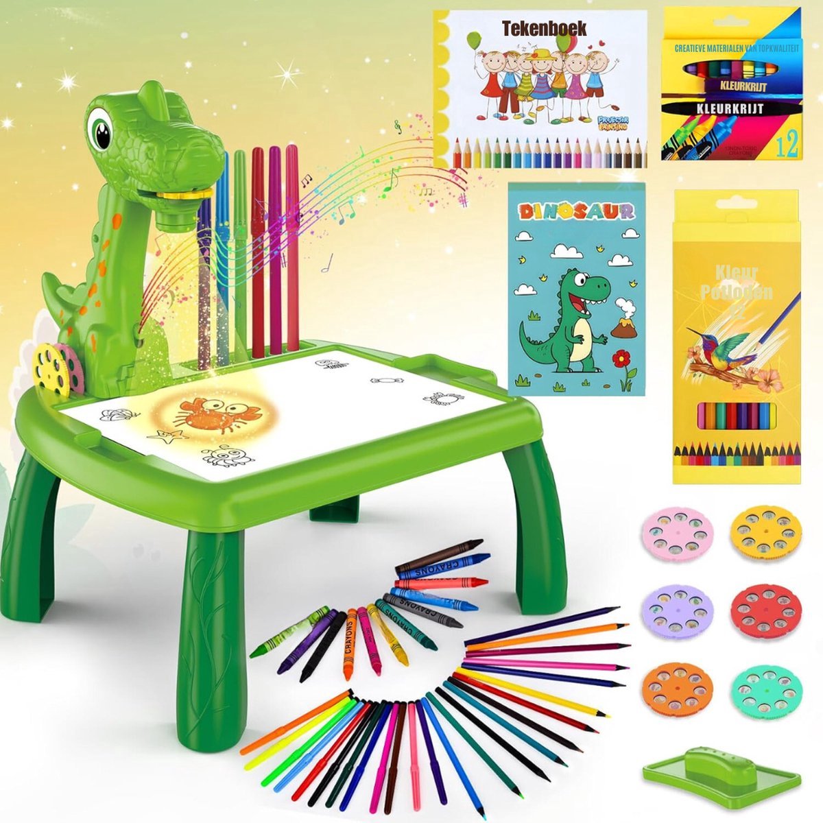 Thuys – Tekenprojector – Tekenmachine – Voor Kinderen – 48 Stuks – 36 x 25 x 30cm – Groen