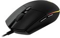 Zwarte Logitech G gamingmuis, met focus op het scrollwiel en de zijknop.