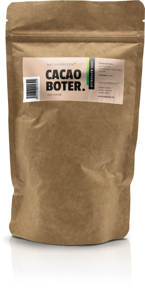 Natuurbazen Cacaoboter – 100% Natuurlijk & Onbewerkt – 100g in Hersluitbare Verpakking – Voor Huidverzorging, Lippenbalsem & DIY Cosmetica – Rijk aan Vitamine E & Antioxidanten – Harde Boter met Zachte Cacaogeur