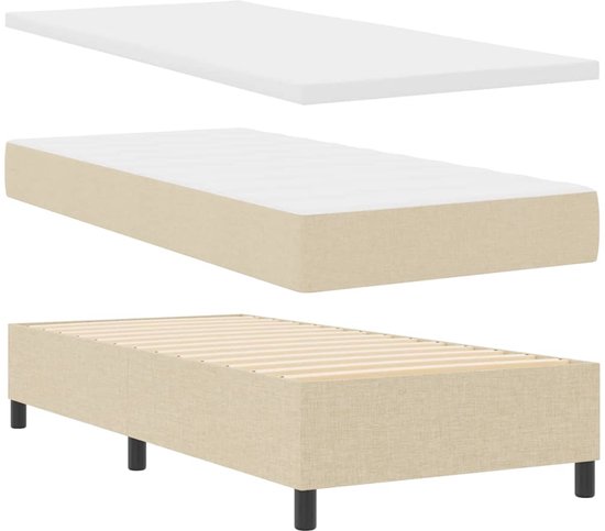 vidaXL - Boxspring - bed - met - matras - met - hoofdeinde - Crème - 90 - x - 190 - cm - Stof