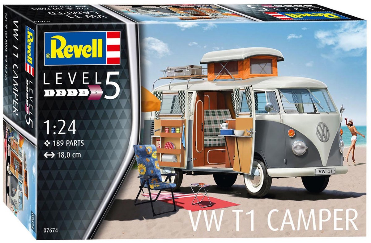 Revell Modelbouwpakket Auto - 07674 VW Volkswagen T1 Camper Plastic - Volwassenen - 189 onderdelen - 1:24 — afbeelding 2