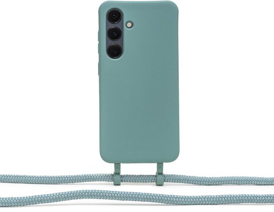 Coque en silicone Coverzs avec cordon - Coque arrière avec cordon - Cordon - Compatible avec Samsung Galaxy S24 - Vert foncé