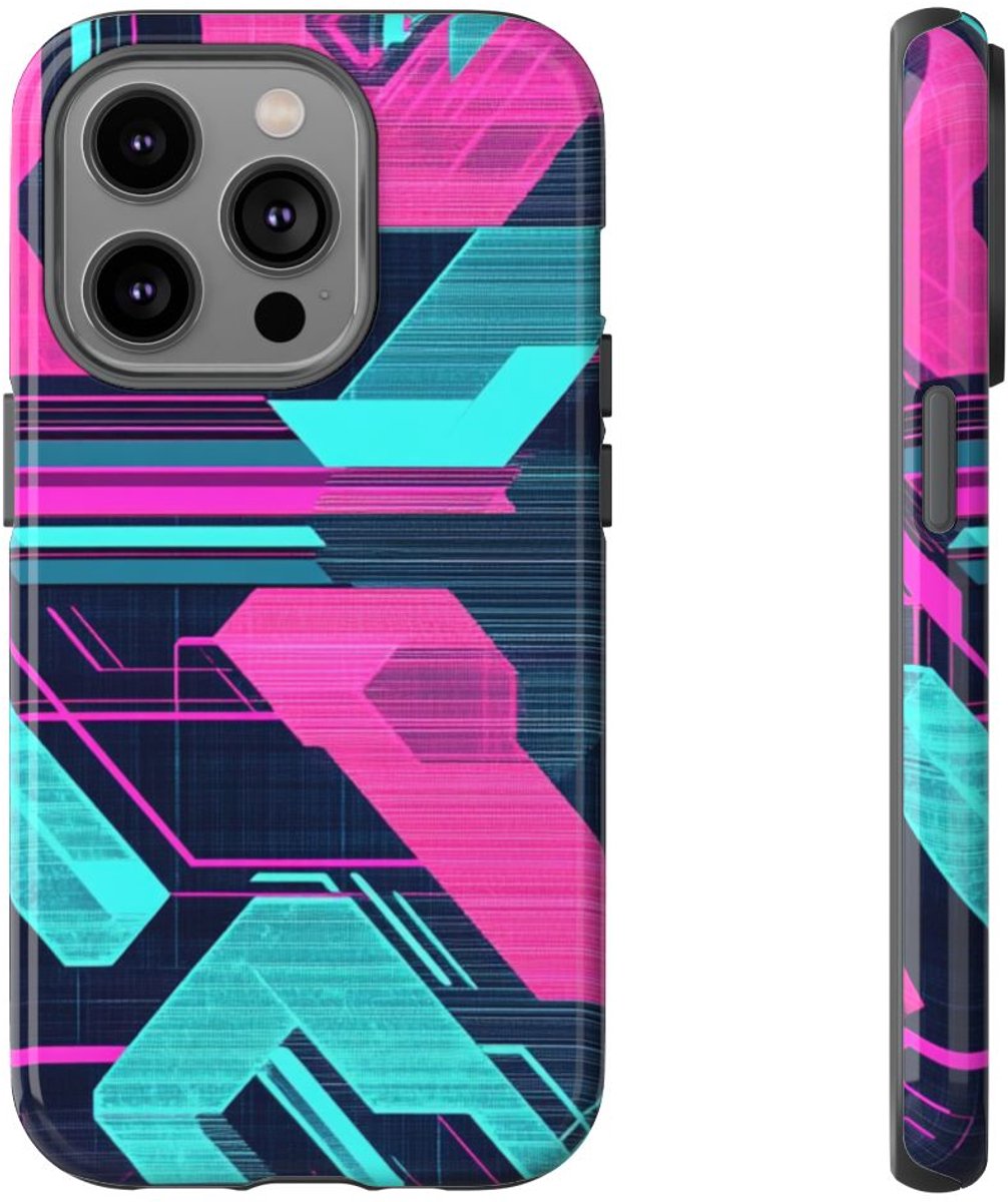 Neon Geometrisch Cyberpunkpatroon – Telefoonhoesje Geschikt voor iPhone 14 Pro
