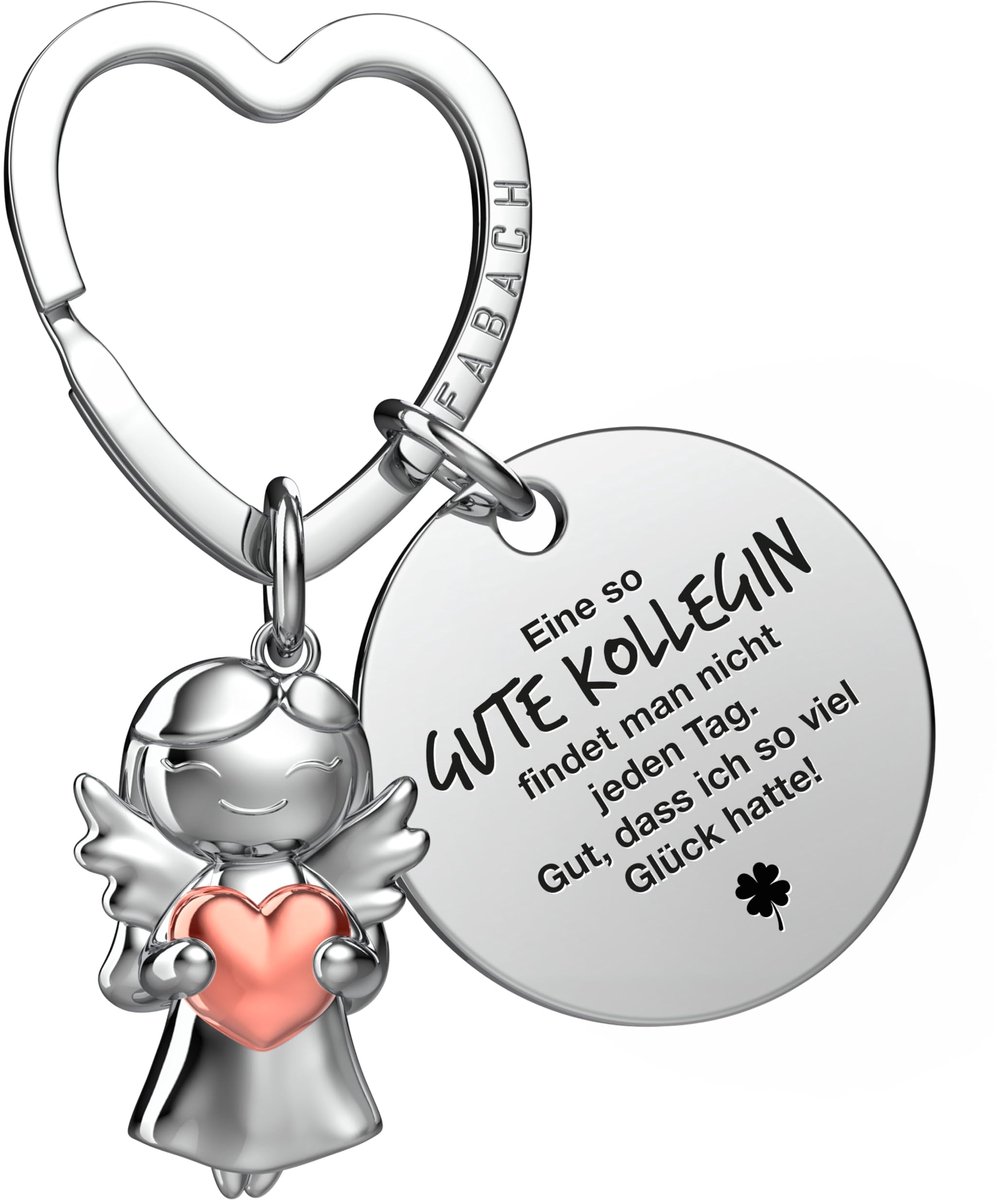 FABACH Beste Collega Sleutelhanger Beschermengel Geluksbrenger met Hart en Gravure - Afscheid Collega Afscheidscadeau - Cadeaus Werk Collega Cadeau voor Collega met Hart