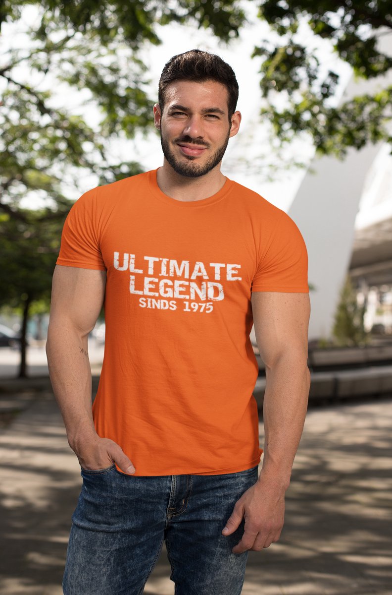 1975 Jaar Oranje T-shirt heren - Maat L - Ultimate Legend - Verjaardag Cadeau Mannen - Limited Edition