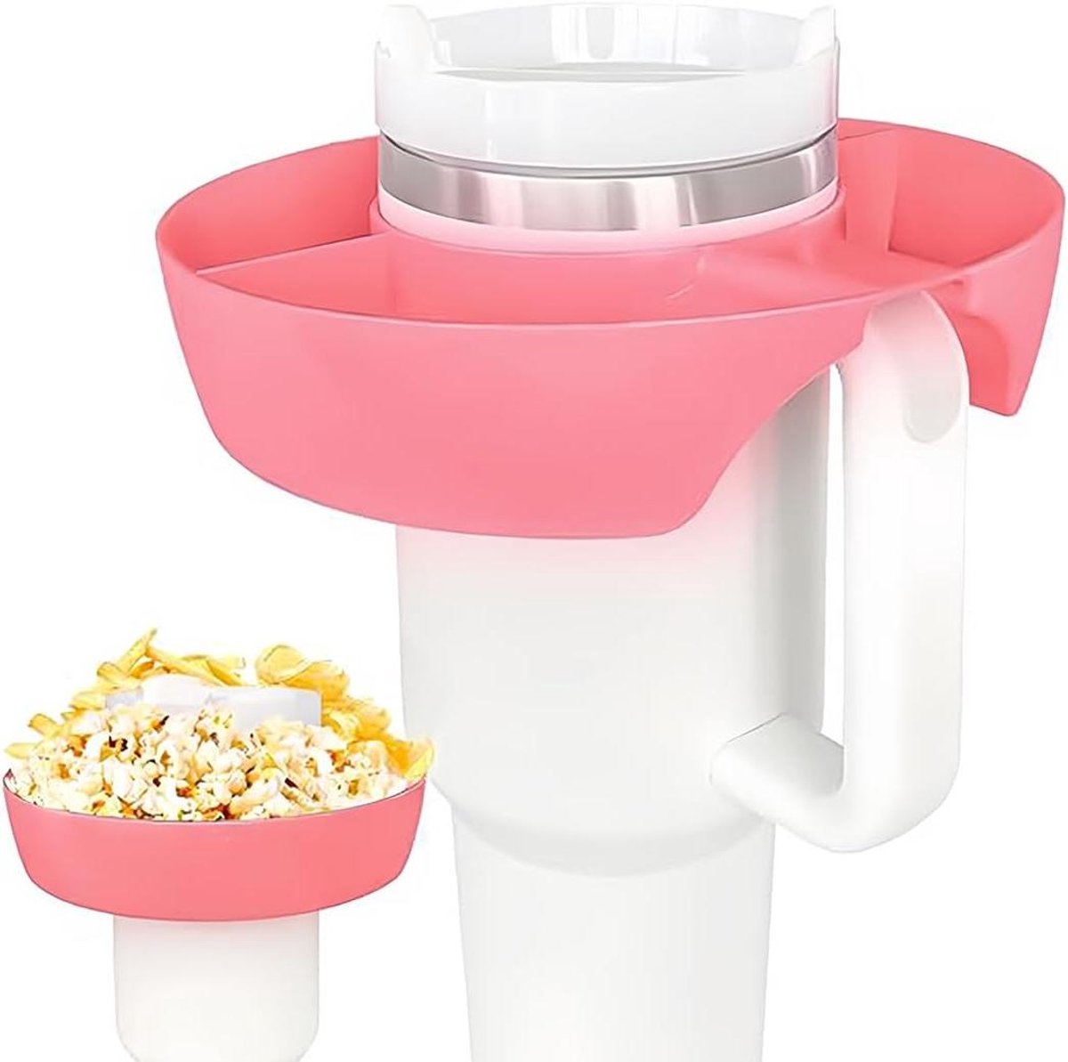 Allecto Plus - Herbruikbare Snackschaal met Grote Capaciteit en Stanley Cup Accessoire - Roze - Voor Thuisgebruik - Duurzaam en Handig - Perfect voor Feestjes - Vaatwasserbestendig.