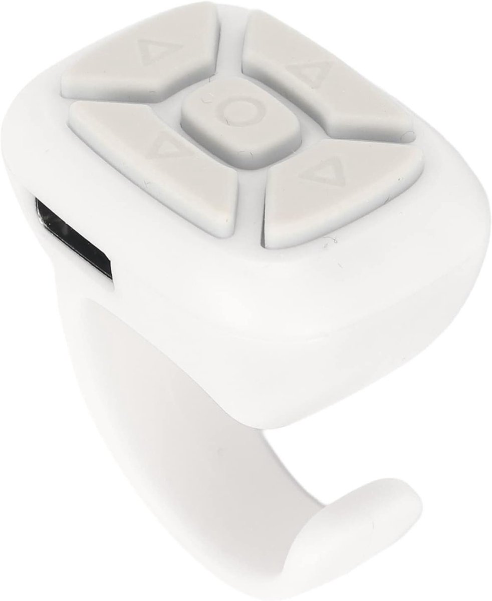 Allecto Plus - Bluetooth Afstandsbediening voor Mobiele Telefoon - Draadloze Sluiter - Page Turner met Ringontwerp - Wit - Compatibel met Smartphones en Tablets