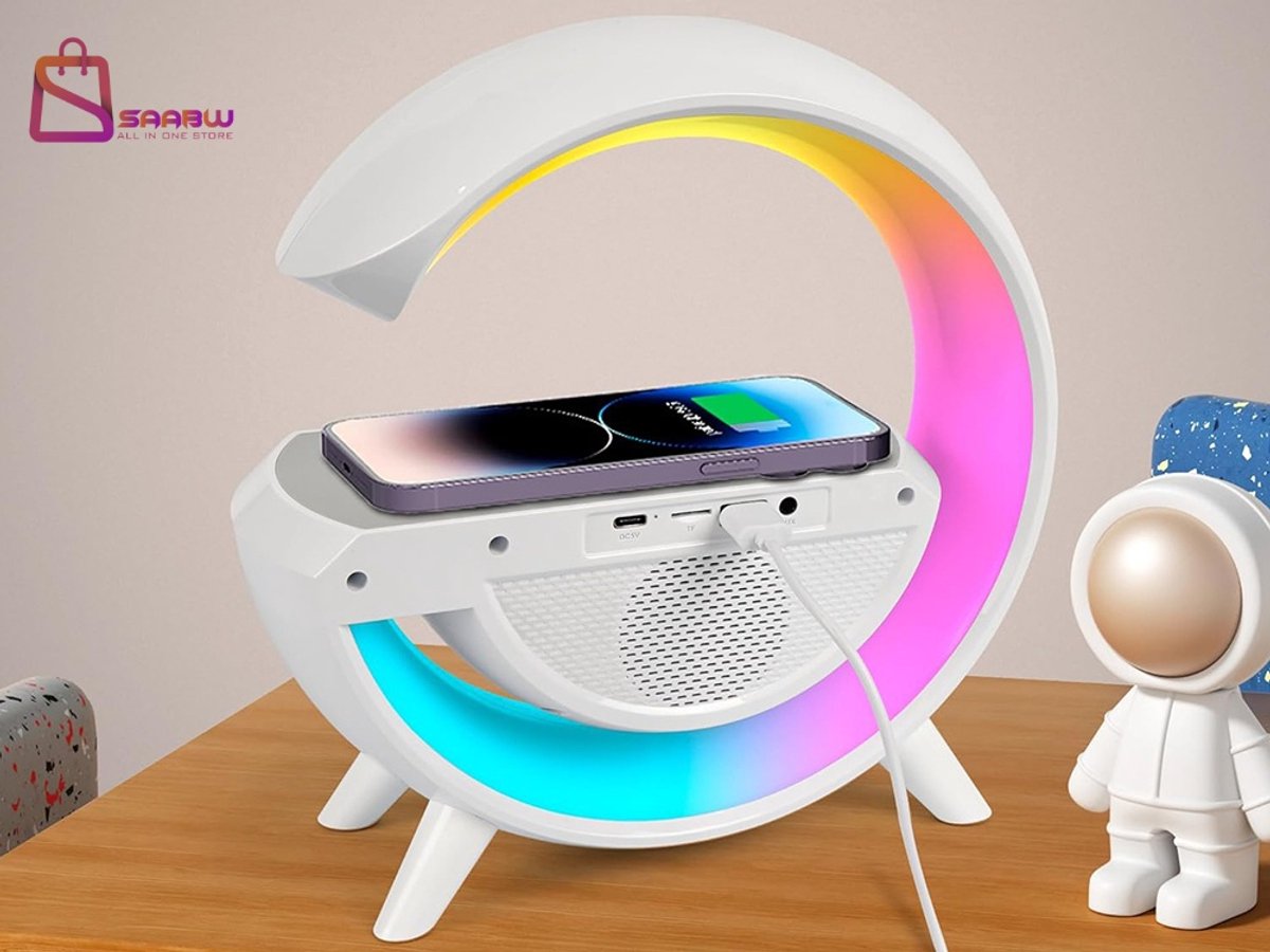 Multifunctionele RGB Wake-up light Mini G-Lamp – Draadloos Opladen – bluetooth speakers – wekker – FM Radio – wake up light wekker – Draadloos – 13 Lichtstanden – WIT - 62303
