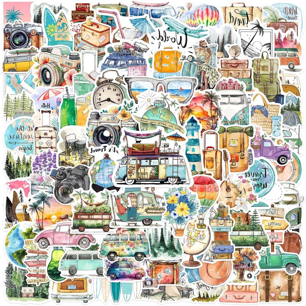 Allecto Plus - 100 stuks vintage reisstickers voor plakboeken en laptops