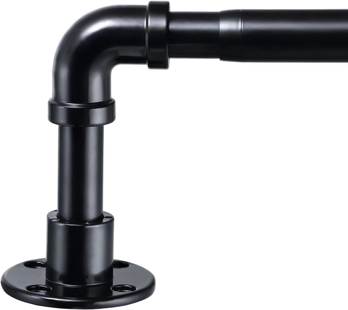 Allecto Plus - Uittrekbare industriële gordijnroede 81-216 cm zwart roestvrij staal plafondmontage slaapkamer woonkamer deco