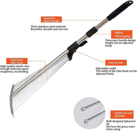 Adjustable Aluminum Alloy Telescopic Multi Toothed Metal Rake with ...