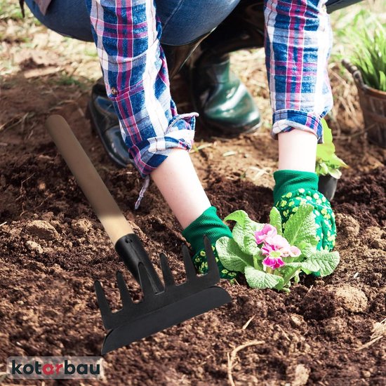 Tuinhak met Houten Steel en Stalen Hark - 330 mm met 6 Tanden voor Onkruidverwijdering en Tuinonderhoud — afbeelding 2