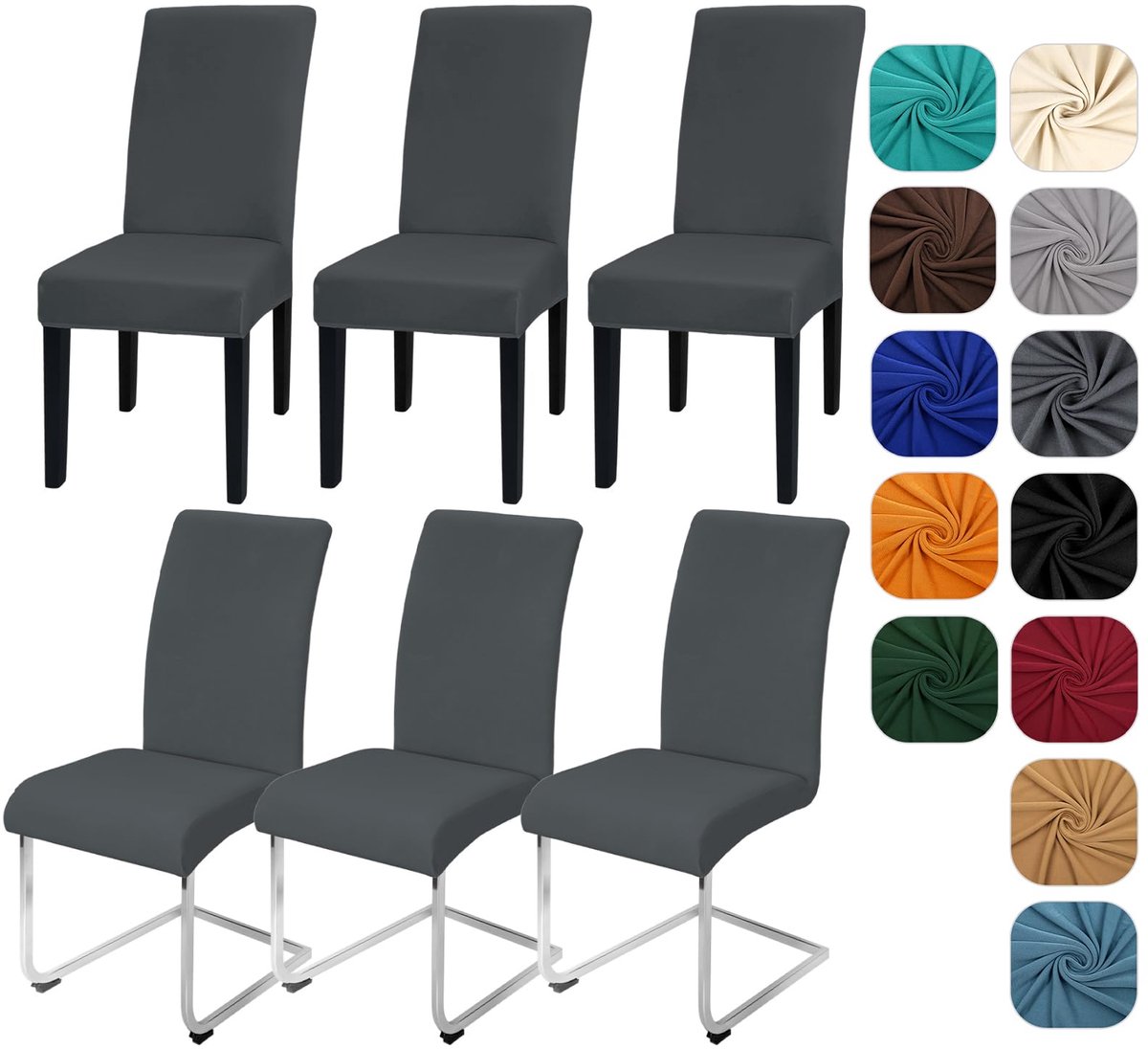 Ibenzoa® Set van 6 Elastische Stoelhoezen voor Diverse Gelegenheden in Donkergrijs
