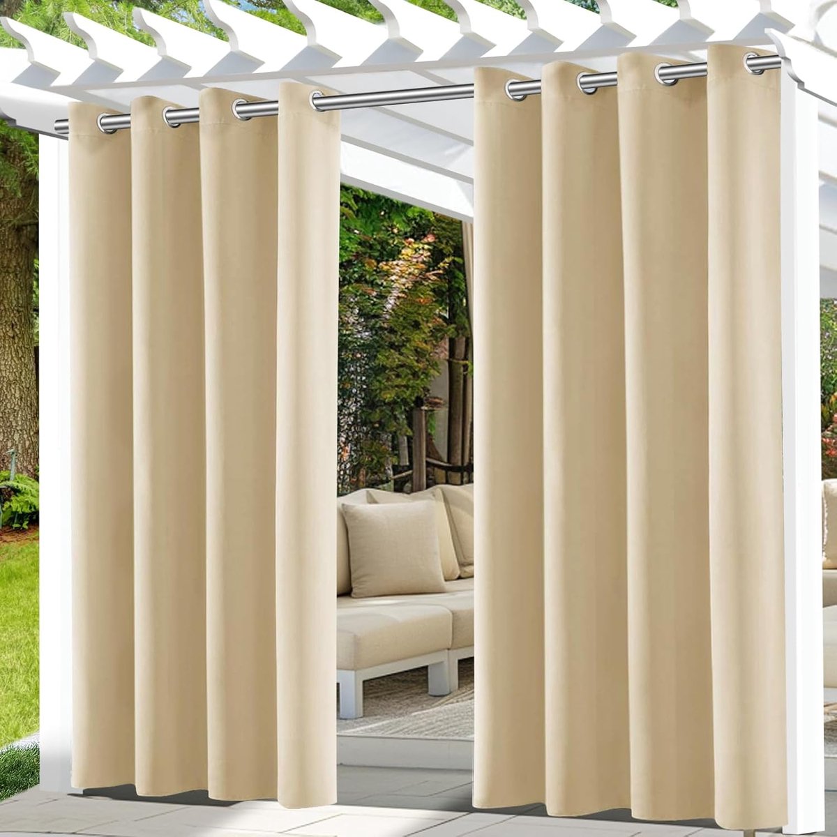 Weerbestendig Outdoorgordijn - Inzichtbescherming - Set van 2 - 132 x