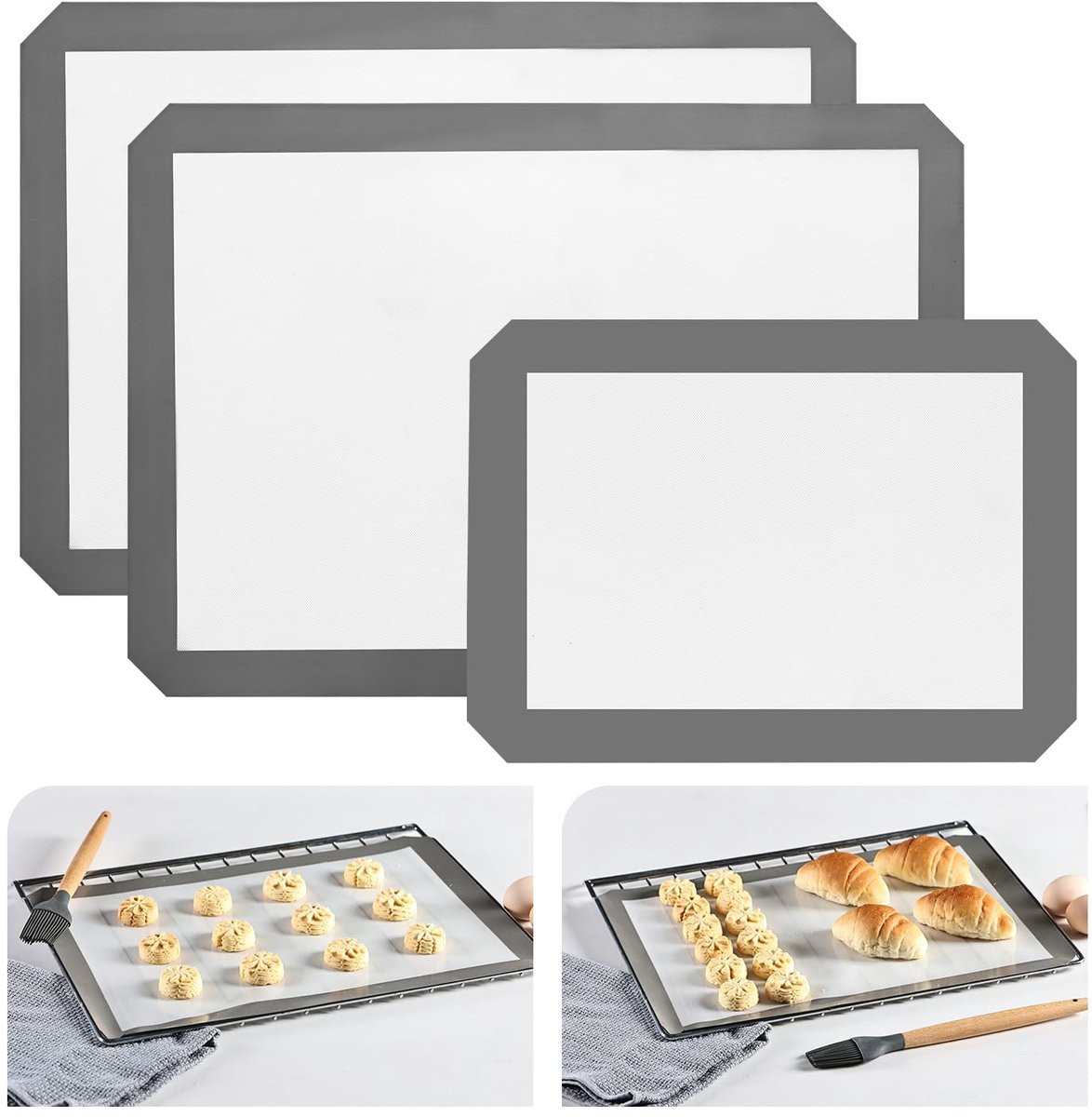 Ibenzoa® Set van 3 herbruikbare siliconen bakmatten met anti-aanbaklaag voor veelzijdig gebruik