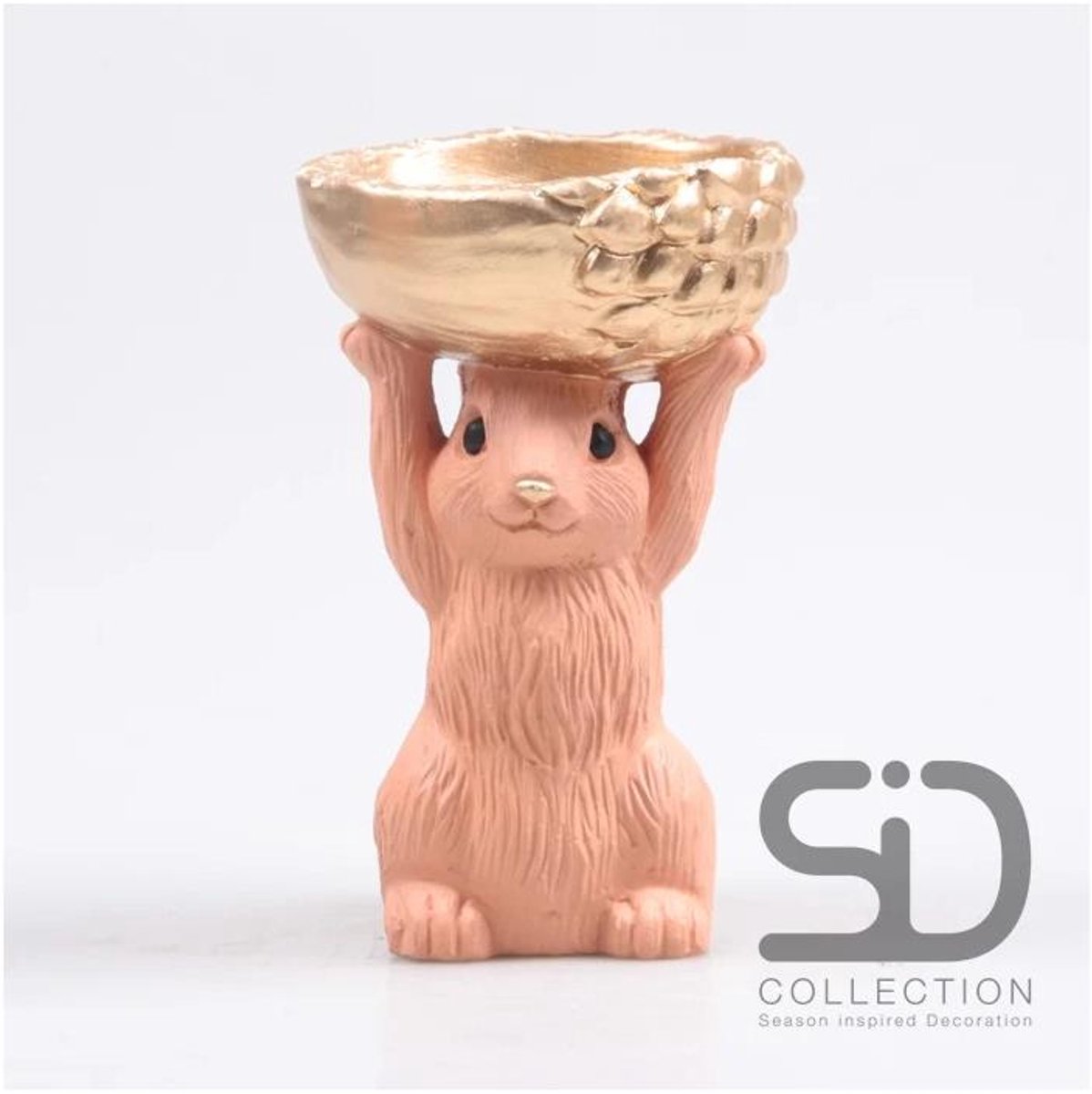 Beeld Eekhoorn met bak 11x9,5x18cm beige