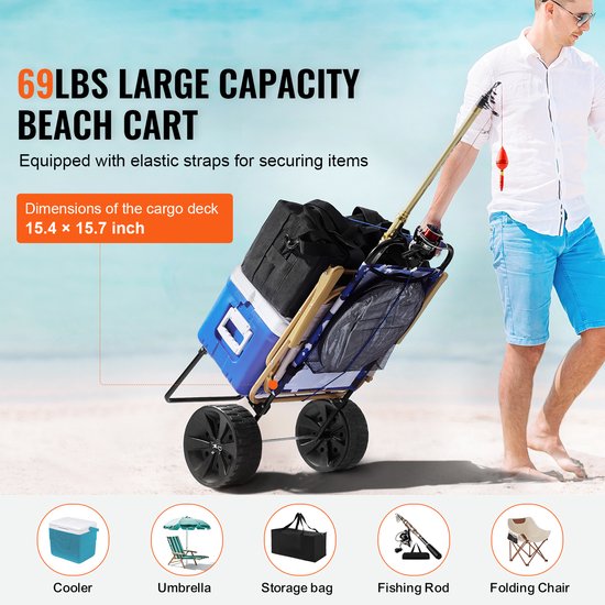 Strandwagen Met Grote Wielen Voor Zand. 15,4“ X 15,7” Laadruimte. Opvouwbare Kar Met 10” Pe Stevige Wielen, 69 Lbs Draagvermogen. Ideaal Voor Picknicks, Kamperen, Vissen, Strand En Tuinieren van Merkloos — afbeelding 5